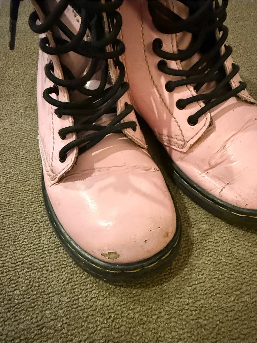 Dr. Martens 1460 Delaney Boots Kids Size 10 Pink Patent Leather (TD)